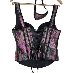 Women's Multicolor Two-Piece Lace Up  Push-Up Tank Corset Bustier Size Large